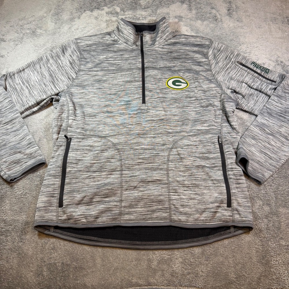 NFL Green Bay Packers Mens XL Quarter Zip Pullover Grey Space Dye Fleece Jacket - Picture 1 of 8